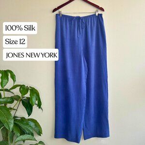 Blue Wide Leg Trouser Pants, Jones New York - 100% Silk